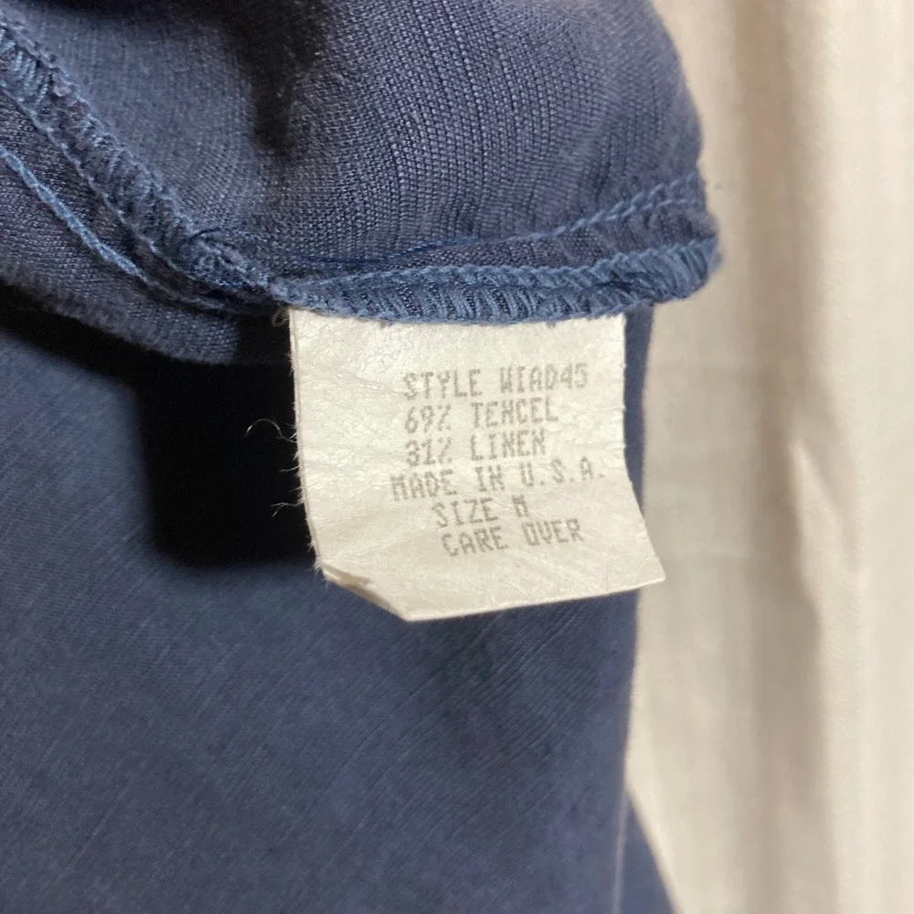 Melrose Studio Blue Tencel Linen Frog Button Empire Waist Maxi Dress Womens M